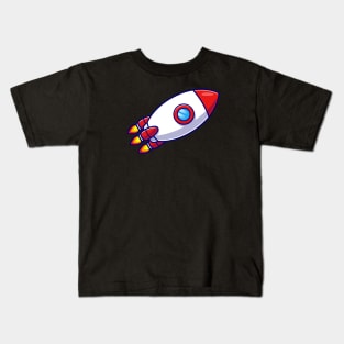 Rocket Flying In Space Cartoon Kids T-Shirt